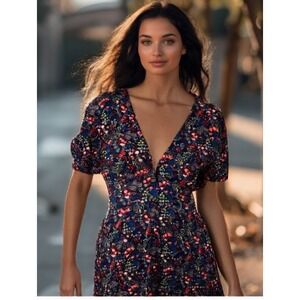 Marine Layer Multi-color Ditsy Floral V-Neck Dress